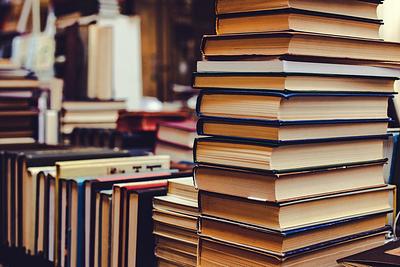 A pile of books in a bookshop